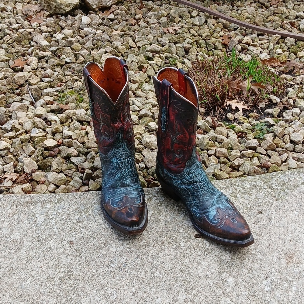 Lucchese Stonewashed Goat Cowgirl Boot Robins Egg N9320 sz 9 - Picture 15 of 16